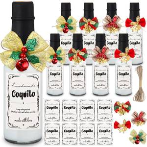 lot 3085 image: DoubleFill 38 Pcs 5oz Christmas Coquito Bottles with Coquito Labels and Christmas Bows Clear Flip Swing Top Glass Bottles with Airtight Cap Lids for DIY Craft Xmas Party Gift Brewing Beverages Liqueur