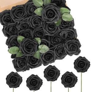 lot 3092 image: N&T NIETING Artificial Flowers Black Rose 50pcs Real Touch Flowers Perfect for for DIY Bouquets Wedding Party Baby Shower Home Decoration