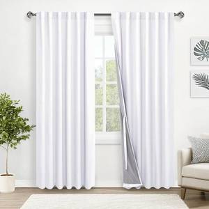 lot 3095 image: XWZO 100% Blackout Curtains 2 Panels with Tiebacks- Heat and Full Light Blocking Window Treatment with Black Liner for BedroomNursery, Rod Pocket & Back Tab, White, W52 x L84 Inches Long, Set of 2