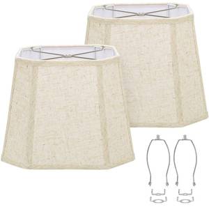 lot 3948 image: Rectangle Lamp Shades Set of 2, 10.5 x 10x 13 Medium Cut Corner Beige Lampshades Natural Linen Hand Crafted, Include 2 Pack Lamp Harps, Suitable for E26 Base and Saddle Base, Easy Assembly Required