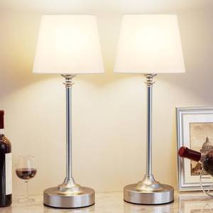 lot 3949 image: Kakanuo Cordless Table Lamps Rechargeable Set - 2 Pack Silver 4000mAH Battery Operated Lamps for Decor, 3000K Stepless Dimming Touch Wireless Lamp for Bedroom, Dining Table, Living Room, White Shade