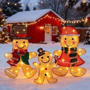 lot 3951 image: Light Up Gingerbread Man Christmas Decorations Outdoor, 53 LEDs Set of 3 Lawn Ornament, Outdoor Lighted Holiday Displays for Christmas Yard Decorations (Gingerbread Man)