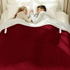 lot 3953 image: VELLUBAM Electric Blanket Queen Size 84 x 90 - Flannel Sherpa Washable Heated Blanket with Dual Control, 5 Heating Levels & 10 Hours Auto Off, Heating Blanket with Overheat Protection for Home(Red)