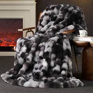 lot 3954 image: Am�lie Home Faux Fur Throw Blanket, Ultra Soft Fuzzy Plush Bubble Blanket for Couch, Bed & Living Room, 60x80, Tie-dye Black