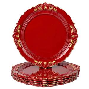 lot 3968 image: Umisriro Red Charger Plates, 13 Inch Embossed Chargers for Dinner Plates. Plastic Charger for Wedding, Party. (Set of 6)
