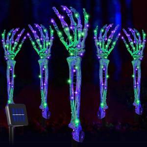 lot 3969 image: Halloween Decorations 5 Pack Solar Powered Skeleton Arm StakesLights 110pcs Bright LED Light Beads 8 Modes Waterproof Solar Charging Suitable for Outdoor Yard Lawn Home Party Decor