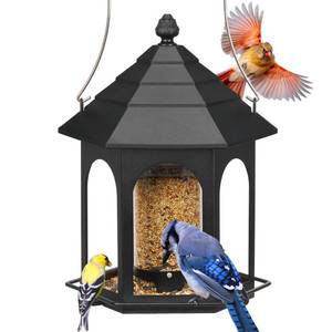 lot 3983 image: Kingsyard Metal Bird Feeder for Outdoors Hanging, 3 lbs Seed Feeder, Wild Bird Feeders for Garden Cardinal Finch Bluebird, Easy to Fill & Clean, Black