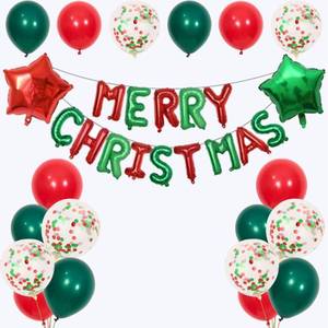 lot 4309 image: Merry Christmas Balloons Banner 13pcs Aluminum Foil 16 Inch Letters with 2pcs 18 Inch Star Balloons 30pcs Red Green Confetti Balloon for Christmas Party Decorations