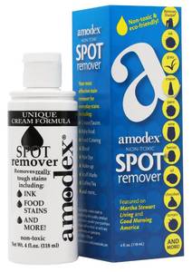 lot 4319 image: Amodex Ink & Spot Remover for Clothes, Leather and Skin - Removes Ink, Ballpoint, Sharpie, Grease and More, Works on Set-in Stains, Gentle but Powerful, 4oz120ml Bottle