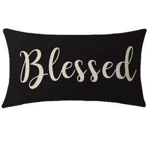 lot 4322 image: Nice Gift Inspirational Blessed Letters Words Waist Lumbar Black Cotton Linen Throw Pillow case Cushion Cover for Sofa Home Decorative Oblong 12x20 Inches