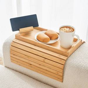 lot 4337 image: LOVYANXUE Bamboo Sofa Arm Tray, Anti Falling Couch Arm Tray Armrest Table with 360° Rotating Phone Holder, Foldable and Portable Sofa Armrest Trays Cup Holder for Drink,Cups, Phone, Snacks, Remote