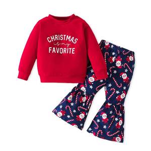 lot 4364 image: Kislio Toddler Baby Girl Christmas Outfit Long Sleeve Sweatshirt Top Bell Bottoms Pants Infant Girls Christmas Clothes Set