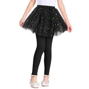 lot 4370 image: Girls Leggings with Skirt Footless Sparkly Tulle Skirt Pants for Kids Toddler Baby 6-7 Years Black