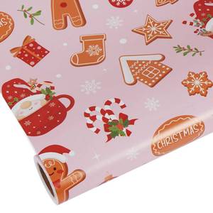 lot 4373 image: RayofSun Pink Christmas Wrapping Paper Roll 17 in x 32 ft, Gingerbread Men House Red Bow Candy Canes Gnome Mug Stockings Gift Wrapping Paper Rolls, Holiday Kids Gift Wrap Paper for Xmas Party
