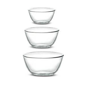 lot 4380 image: BECFISH 3-Piece Borosilicate Glass Bowls Set (17, 27, 37 oz) - Oven, Microwave, Dishwasher & Freezer Safe. Lead-Free, Sturdy & Stackable Nesting Bowls for Meal Prep, Oatmeal, Dessert & More