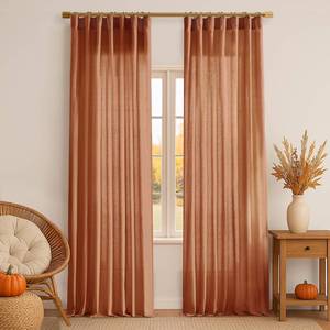 lot 4387 image: XTMYI Burnt Orange Curtains 2 Panels 84 Inches Long for Bedroom,Boho Back Tab Hooks Pleated Linen Sheer Pumpkin Color Fall Curtains for Living Room