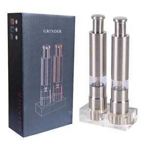lot 4391 image: Stainless Steel Salt and Pepper Grinder Set, Manual Refillable Peppercorn Mills with Push Button, Thumb Grinder, Sliver White