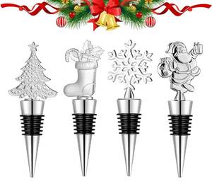 lot 4406 image: DAJAMAI 4 Pieces Christmas Wine Stoppers, Christmas Bottle Wine Stoppers Alloy Wine Stopper Suitable for Xmas Decoration, Wine Accessories Gift for Hostess - Wine Bottle Corkers