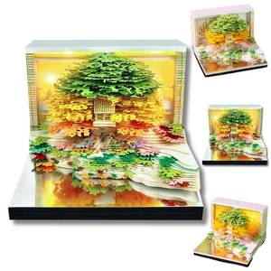 lot 4411 image: 3D Calendar 2026, Flower Sea and Tree Island Time Piece Calendar 2026, Daily Tear-Off Memo Pad with LED Glow, Paper Carving Desktop Decoration, Unique Holiday & New Year Paper Craft Gift, Green