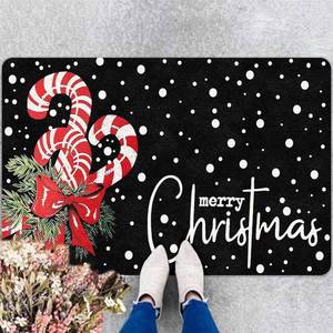 lot 4413 image: Christmas Door Mat Entrance Decoration Christmas Candy Cane Welcome Mat Black Door Front Porch Rug for Outside Front Porch Entryway Decor, 16 x 24 Inch