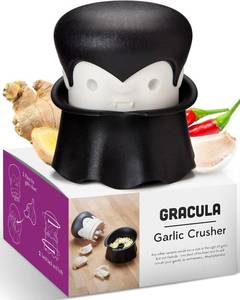 lot 4416 image: OTOTO Gracula Garlic Crusher, Garlic Mincer, Also for Ginger, Nuts, Chili, Herbs - Twist Top Mincer & Easy Squeeze Manual Press Peeler, Goth Gifts
