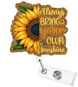 lot 4417 image: Sunflower Retractable Badge Reel, Funny Glitter ID Clip Name Tag Card Gift for Office Worker Doctor Nurse Teacher Employee Alligator Clip