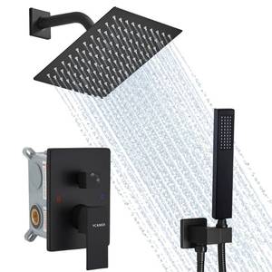 lot 5584 image: YCAIKOI Matte Black Shower System, 8 Inch High Pressure Rain Shower with Handheld, Wall Mount Shower Faucet Set for Bathroom, Rough-in Valve Body and Trim Included