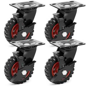 lot 5592 image: Humagineer 5 Inch Outdoor Heavy Duty Casters Wheels Set of 4, Sturdy Large Rubber Casters with Brake, Industrial Grade Plate Swivel Castors 1080 LBS with Knobby Tread for Workbench, Cart, Chicken Coop