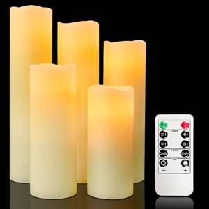 lot 5596 image: VETOUR Flameless Wax Pillar Candle Pack of 5 Battery Operated LED Candles H5 6 7 8 9 D2.2 Electric Fake Flickering Candles with Timer Remote for Home Christmas Halloween Deco Gift(Modern Style)
