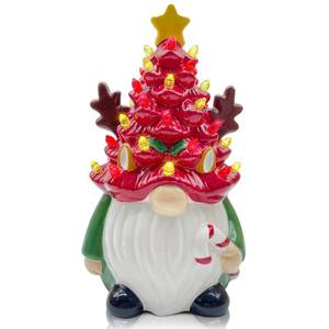 lot 5597 image: pinata Ceramic Christmas Tree Decor, Christmas Gnomes Decorations Indoor, Lighted Gnome Antlers Ceramic Tree Table Decorations