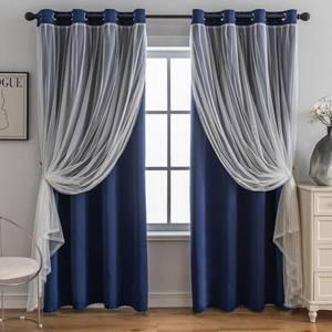 lot 5626 image: Anytime Home Curtains Blackout and Sheer Layered Solid Window Curtain Panel Pair with Grommet Top, 52Wx84L,Navy Blue
