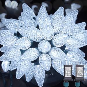 lot 5642 image: Brightown C9 Christmas Lights Outdoor 2 Pack - Total 162 FT 200 LED C9 String Lights, with Timing & Memory, 8 Modes, Connectable, Waterproof - for Indoor Outside Tree Home Yard Decoration, Cool White