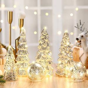lot 5648 image: Syhood 6 Pcs Silver Mercury Glass Christmas Tree for Tabletop Light up Figurine Christmas Tree Mercury Cracked Glass Globe with Light for Xmas Decor Home Party Centerpiece Mantel Gift