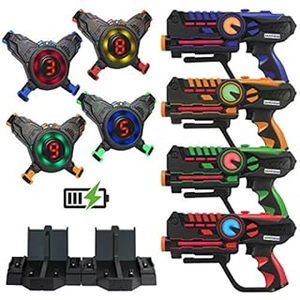 lot 5660 image: ArmoGear Rechargeable Laser Tag Guns Set of 4 and Vests Set of 4 Digital Led Score Display Vests Lazer Tag Gun Set 4 Player Arcade Gifts for Boys, Girls, Teens & Adults Ages 8-12 Years & Older