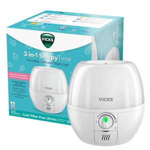 lot 5663 image: Vicks Cool Mist 3-in-1 SleepyTime Humidifier for Baby & Kids with Color Changing Night Light and Essential Oil Diffuser