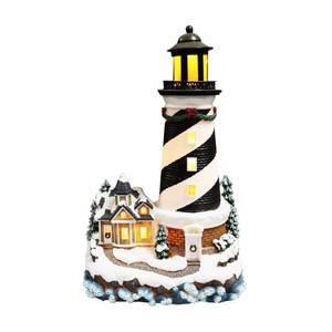 lot 5673 image: MOMENTS IN TIME 13.7��H Lighthouse - LED Lights, Adapter Included Christmas Village - Hand-Painted Polyresin