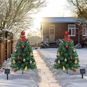 lot 5674 image: VINGLI 30 Inch Solar Christmas Tree, Outdoor Christmas Tree with 8 Flashing Light Modes for Garden, Courtyard, and Roadside Fence, Fast Charging & Long Lasting, 2PCS