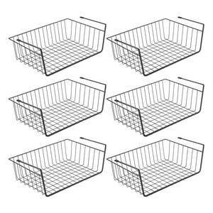 lot 5675 image: GENIYA Under Shelf Basket, 6PCS Hanging Storage Basket for Pantry Cupboard Laundry Room Slide-in Baskets Organizer for Kitchen Counter Desk Bookshelf, Space Saving, Easy to Install, Black