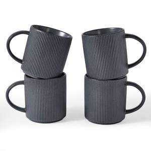 lot 5680 image: famiware Coffee Mug Set for 4, Star 16 oz Catering Mugs Cup Set with Handle for Coffee, Tea, Cocoa, Milk - Ceramic Stoneware Drinkware Set, Matte Dark Charcoal