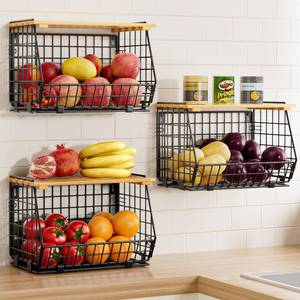 lot 5681 image: GGIU Wire Fruit Basket for Kitchen Storage Hanging and Counter Basket for Vegetable Produce - Potato and Onion Storage for Pantry 3 Pack
