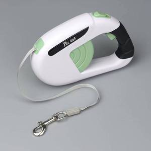 lot 6237 image: Retractable Dog Leash, Heavy Duty Leash, Non-Slip Rubber Grip with One Hand Brake (White Green) 2 Pack