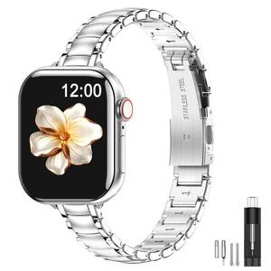 lot 6250 image: MioHHR Thin Metal Bands Compatible with Apple Watch Band 38mm 40mm 41mm 42mm(Series 11 10),Slim Narrow Stainless Steel Strap for Women iWatch Bands Series 9 8 7 6 5 4 3 2 1 SE321,Silver