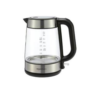 lot 6291 image: Amazon Basics Electric Kettle with Glass Carafe for Tea and Coffee, BPA-Free, Fast Boiling, Auto Shut-Off, 1.7 Liter, 1500W, Black and Silver