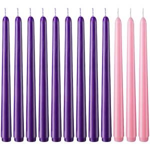 lot 6299 image: Pandaing 36 Pack Christmas Products 27 Purple and 9 Pink 10 Inch Unscented Taper Advent Candles Set