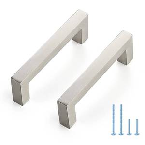 lot 6305 image: 5 Pack Brushed Nickel Cabinet Pulls, 3.75 Inch (96 mm) Hole Center Cabinet Handles, Square Kitchen Hardware for Doors, Drawers & Cupboards, Silver Stainless Steel, 4.25 Inch Overall Length