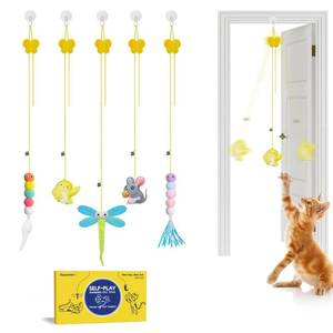 lot 6337 image: Potaroma Interactive Cat Feather Toys 5 Pcs, Cat Teaser Retractable Hanging Indoor Kitten Play Chase Exercise, Mental Physical Stimulation for All Breeds and Species
