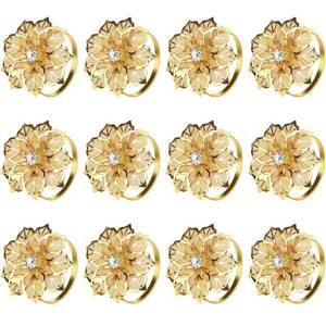 lot 6346 image: KPOSIYA Flower Napkin Rings Holder Metal Gold Napkin Rings Set of 12 for Wedding Party Holiday Banquet Christmas Dinner Delicate Serviette Buckles Decor Favor (12, Flower-Gold)