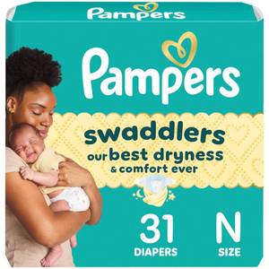 lot 6350 image: Pampers Baby Diapers - Swaddlers - Size 0, 31 Count, Ultra Absorbent Disposable Newborn Diaper