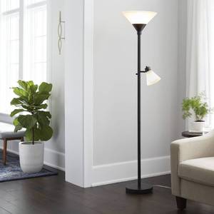 lot 7482 image: Mother Daughter Torchiere Floor Lamp Black with Glass Shade - Threshold�� Metal Body, ETL Listed, Dimmable