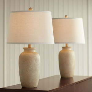 lot 7494 image: Regency Hill 25.5�� Rustic Coastal Table Lamp with Beige Oatmeal Shade (2 Count)